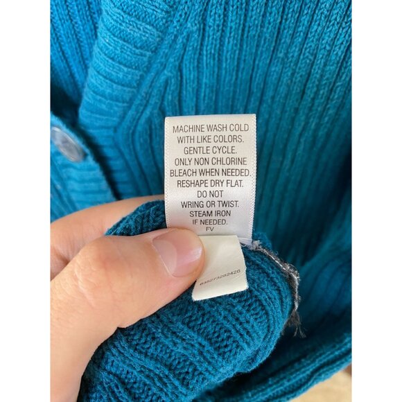 Simply Vera Vera Wang Women’s Teal Ribbed Cardigan Sweater M Button-Front Cotton - Picture 6 of 8